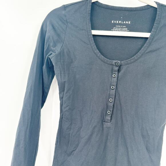 Everlane Womens‎ Balletcore Pima Cotton Scoop Neck Long Sleeve Henley Bodysuit S - Picture 4 of 6